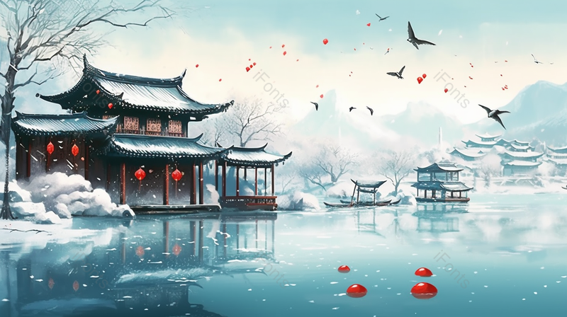 寒冷中国风雪天水墨画背背景,插画/手绘图,插画/手绘图库,插画/手绘图下载,插画/手绘